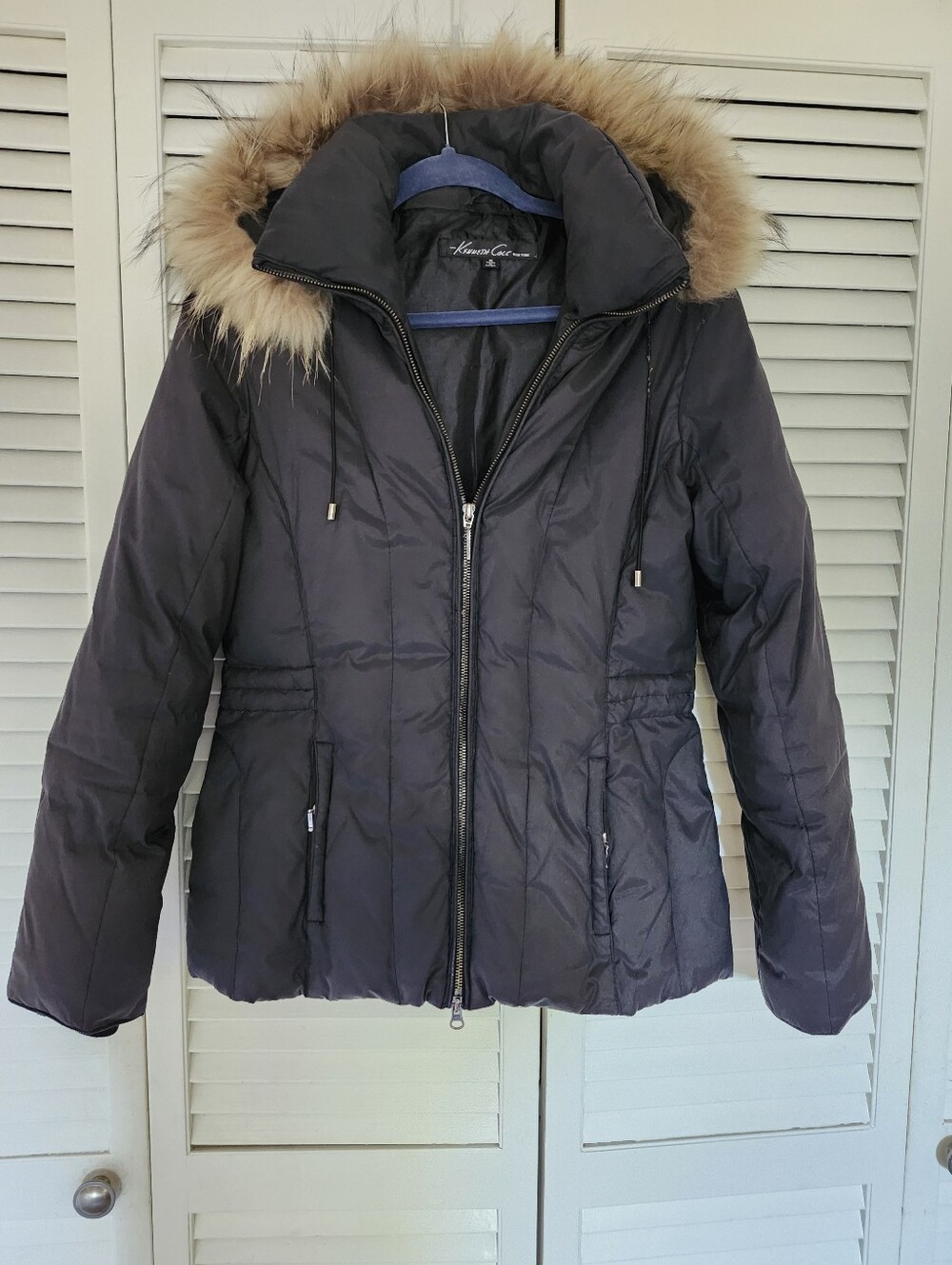 Kenneth Cole Quilted Puffer Jacket with Natural Fur Trim Hood